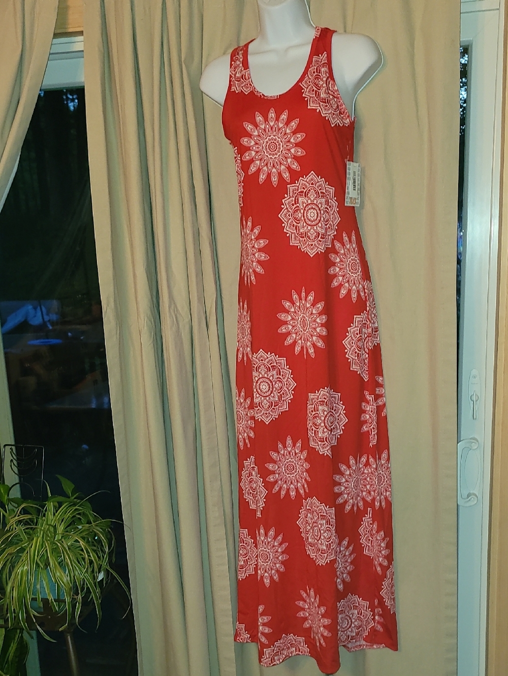 LuLaRoe Red Maxi Dress with White Mandala Print Dani